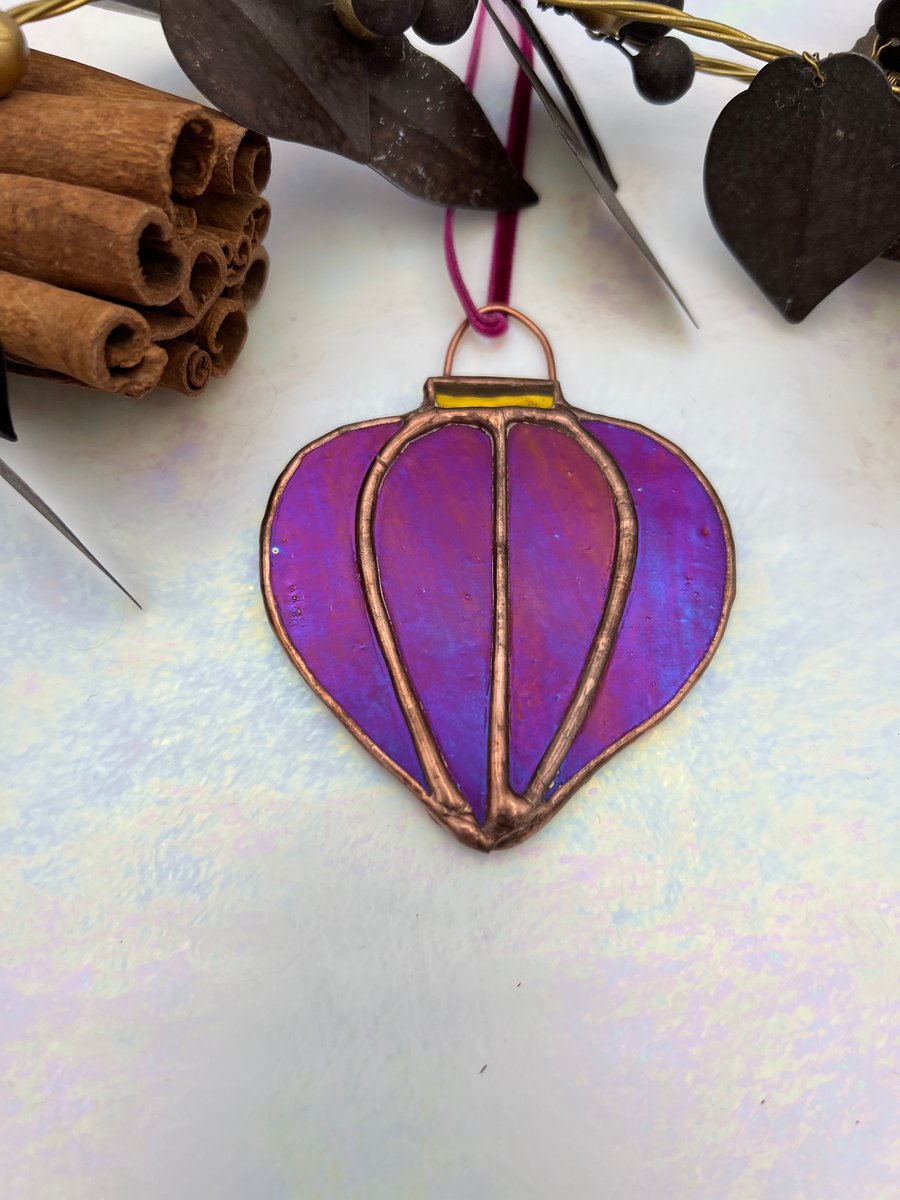 Red iridescent stained glass Christmas bauble - vintage or Chinese lantern look