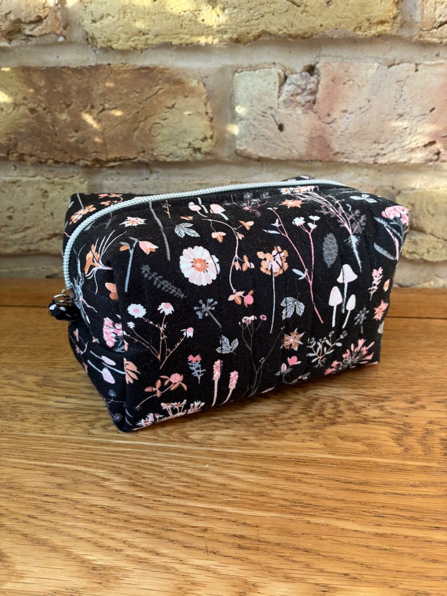 Flowers Plants And Mushrooms Print Quilted Fabric Box Makeup Bag - Folksy