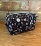 Flowers Plants And Mushrooms Print Quilted Fabric Box Makeup Bag 