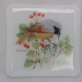  Handmade fused glass coaster - Redstart