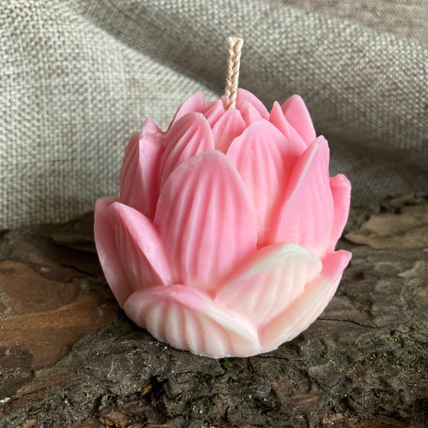 Seconds Sunday Lotus flower shaped soy wax candle with cherry blossom fragrance