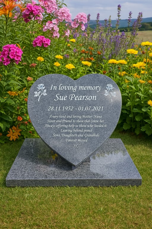  Memorial Grave Marker Heart GraveStone Granite Slanted Memorial Plaque Stone
