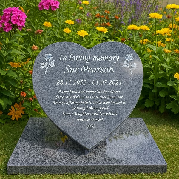  Memorial Grave Marker Heart GraveStone Granite Slanted Memorial Plaque Stone