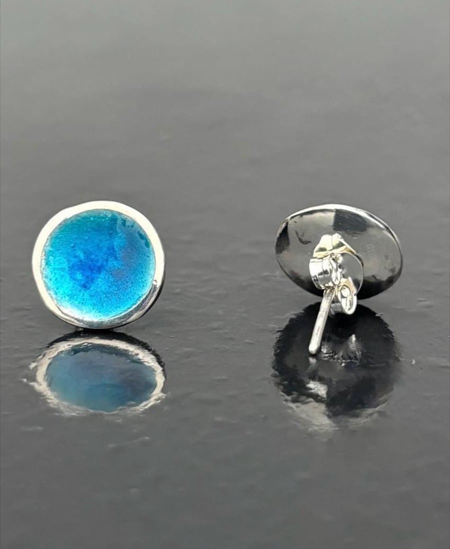 Enamel Earrings, round enamel studs, 