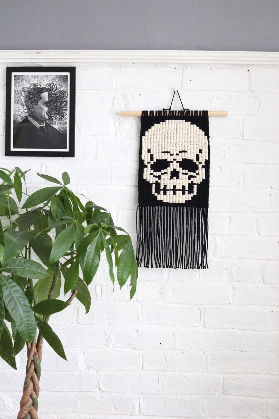Skull Wall Art, Macrame Decor Tapestry, Gothic home decor, Skeleton wall tapestr