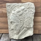 Stone Carving Portrait Old Lady with bonnet - Garden Outdoor Ornament Sculpture