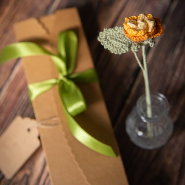 Yellow Rose Crochet Bookmark with Gift Packaging