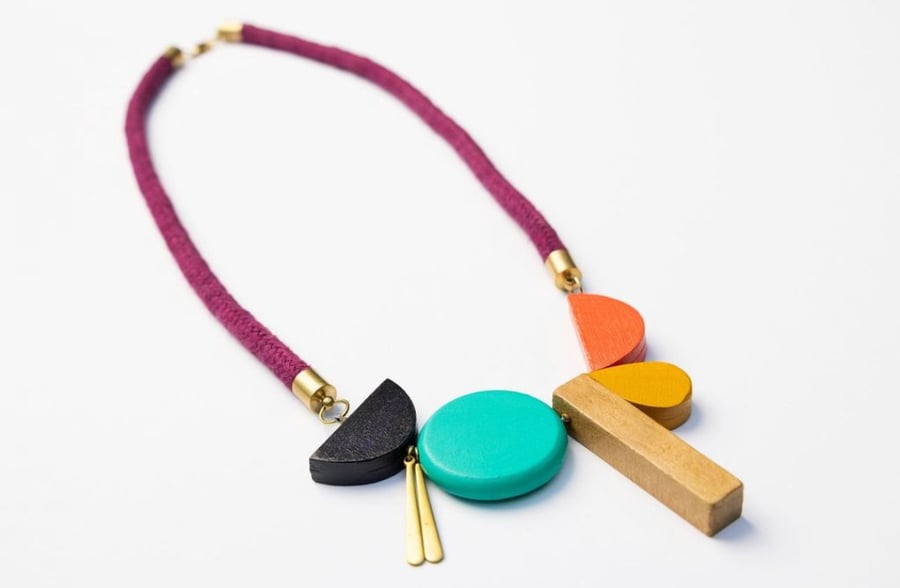 Rope and wood colourful statement necklace (The Dart necklace) 
