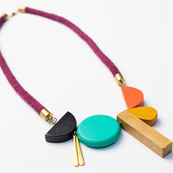 Rope and wood colourful statement necklace (The Dart necklace) 