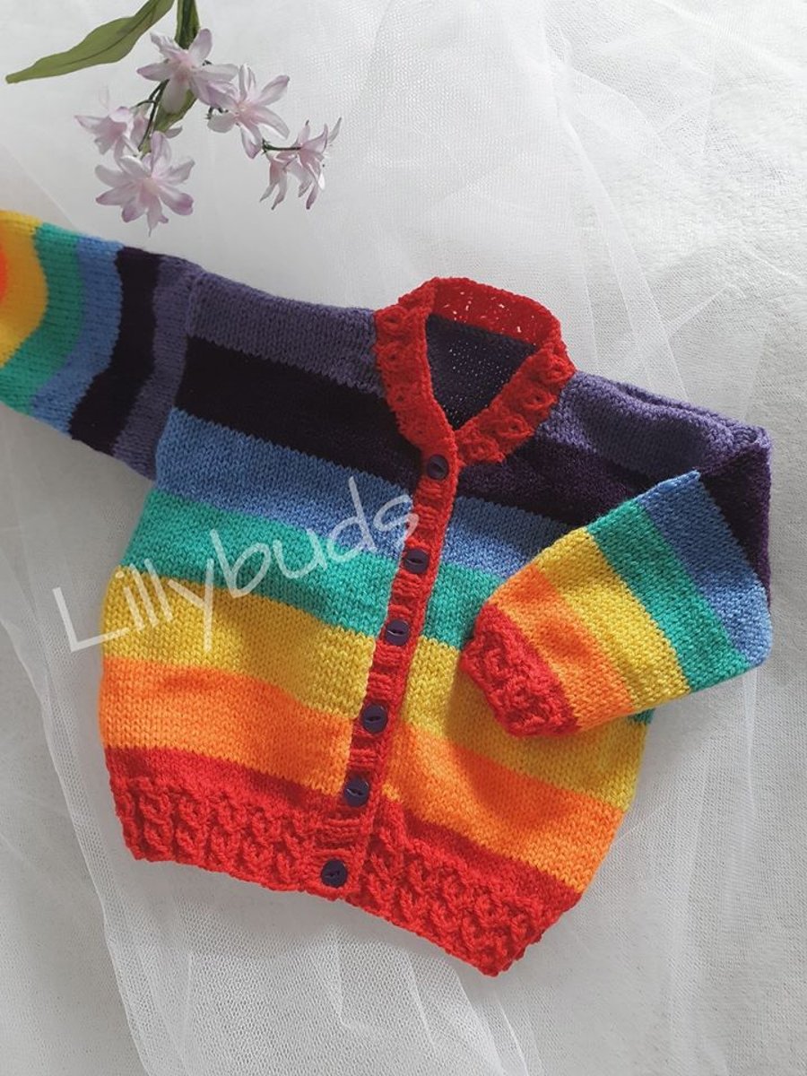 Rainbow Days Cardigan, Baby jackets, Childs Cardigan, Multicoloured, Striped