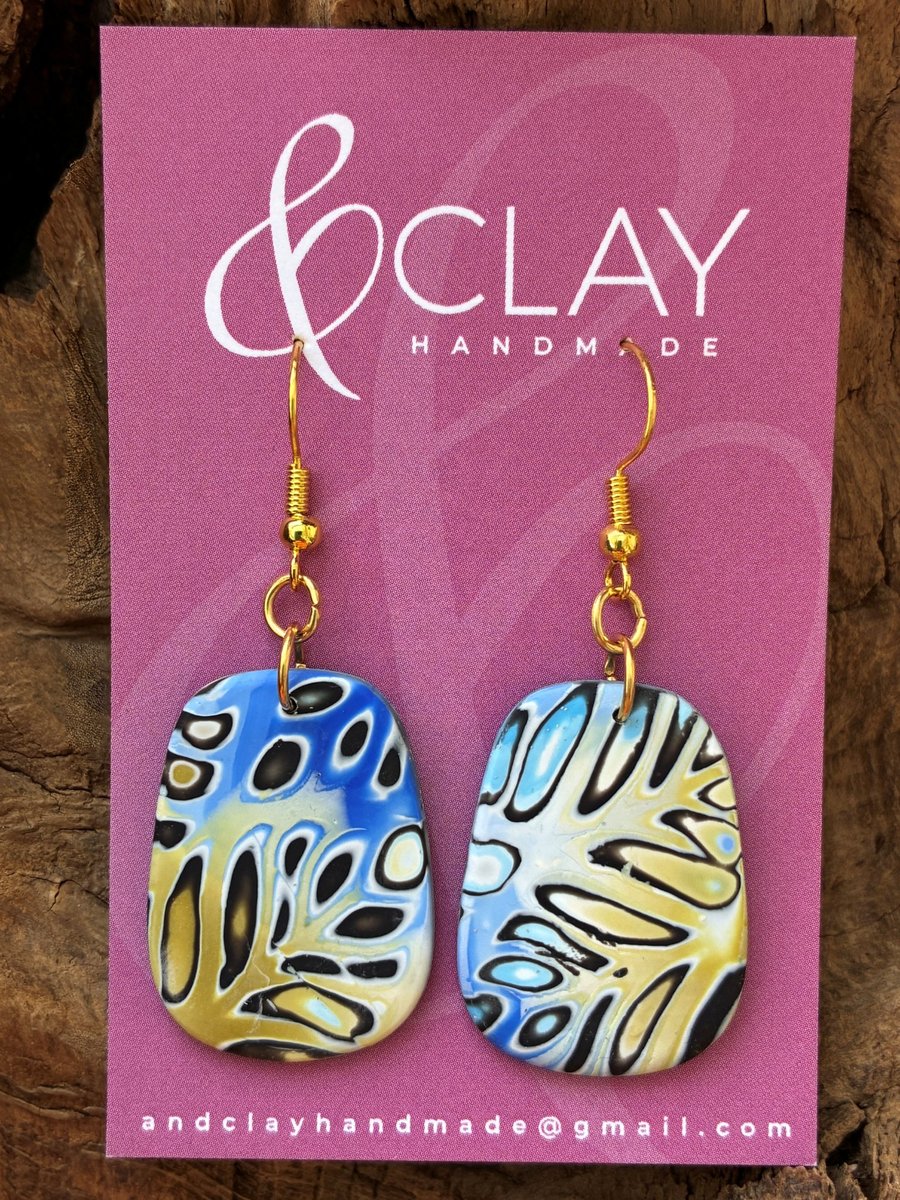 Bright Blue, Sand and White Mokume Gane Earrings