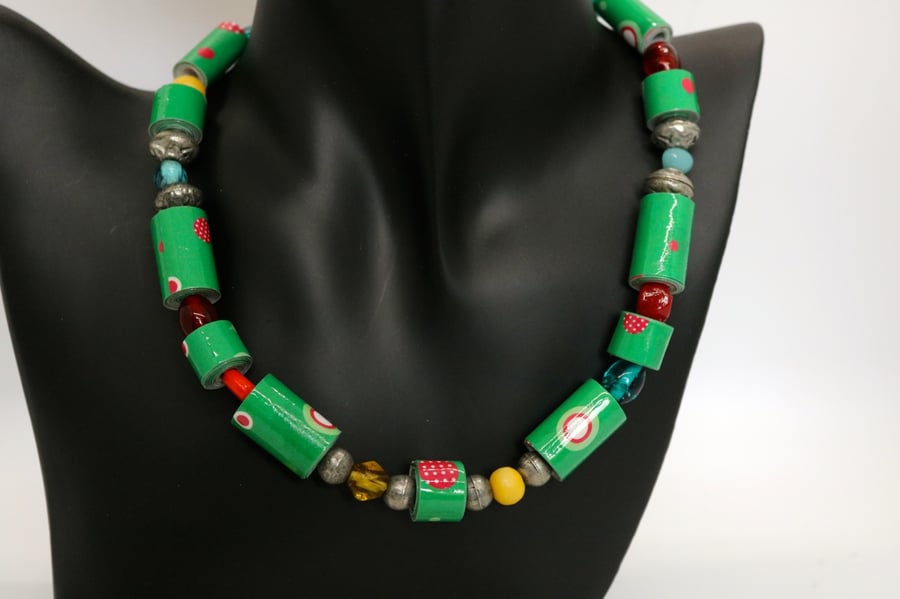 Fun, colourful and quirky collar necklace with candy cane colours