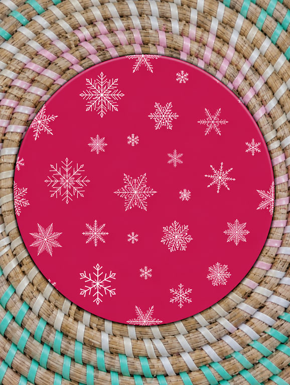 Pink Christmas Snowflake Coaster – Festive Wooden Drinks Coaster – Pink Winter