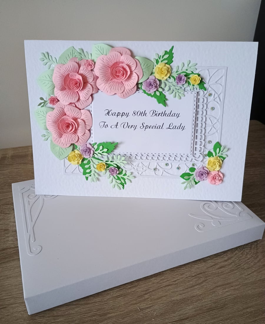 Handmade Personalised Birthday Card with 3d Flowers 