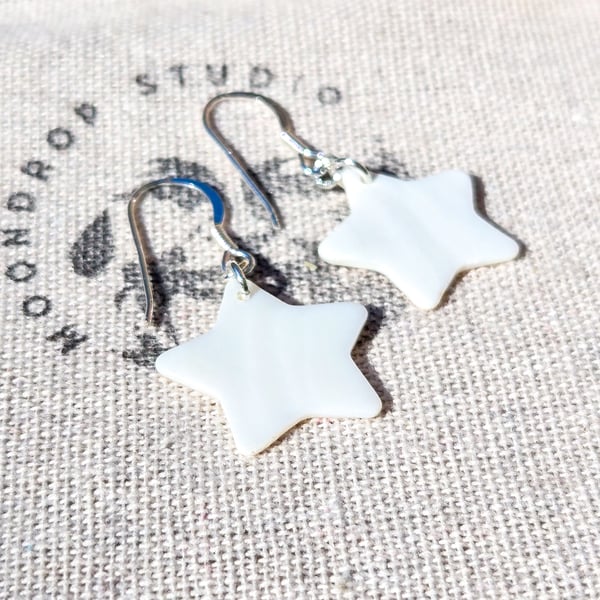 Mother of Pearl Star Earrings - Recycled Sterling Silver, June Birthstone