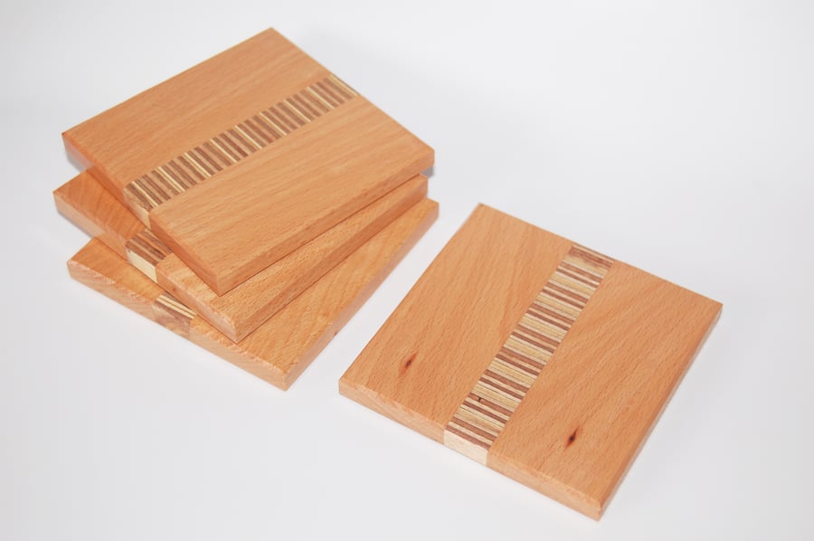 Steamed Beech Coasters with Plywood Inset Handmade Set of 4