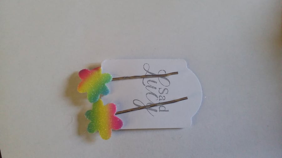 Rainbow glitter flower bobby pins