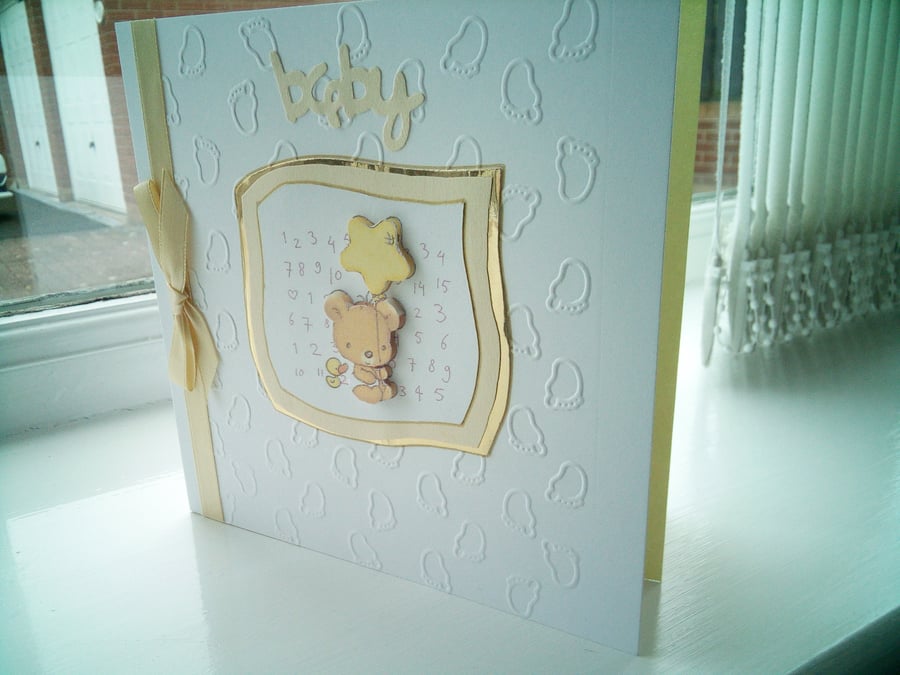 Cute teddy holding star balloon decoupage new baby card