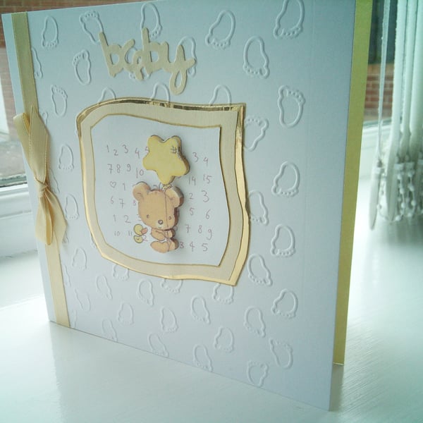 Cute teddy holding star balloon decoupage new baby card
