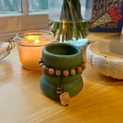 Unique Handmade Pink, Cream, Wooden Beaded Stretch Bracelet with Rose Pendant