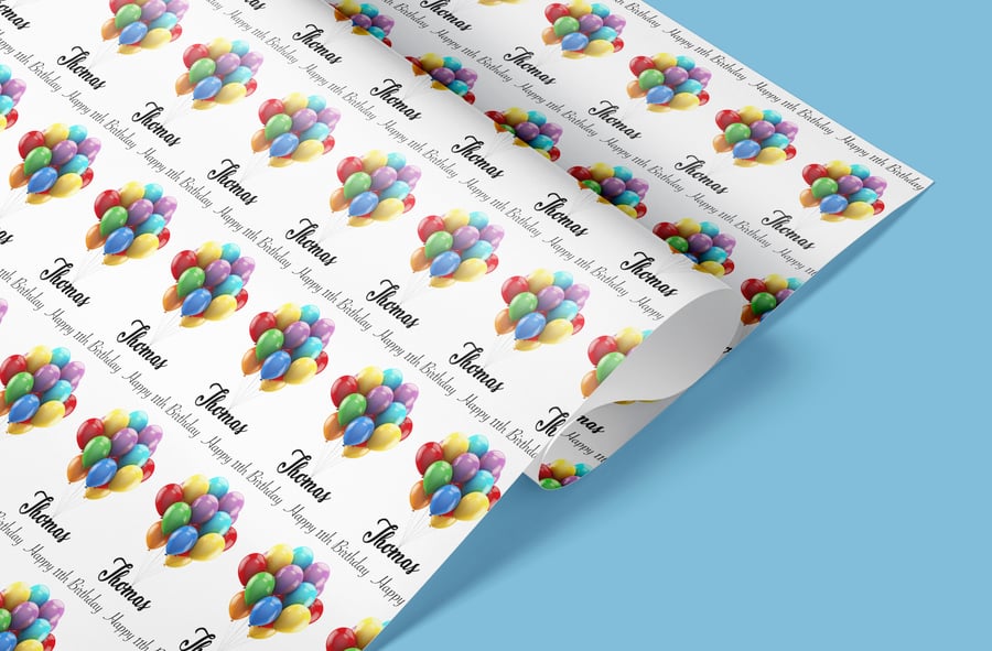 Printster Personalised 80th Birthday Wrapping Paper - Add Name/Message, 5m Roll With Balloon Confetti Design