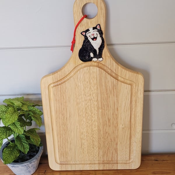 Wooden Chopping Board Decorated With A Cat