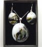 White and Squashed Bees Fused Glass Hook Earrings and Pendant Set