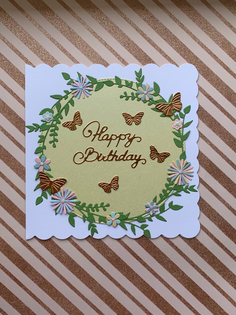 Handmade Happy Birthday Card - Butterfly Wreath
