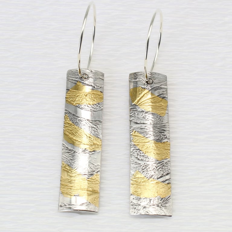 Keum boo earrings, small razor shell, silver and gold, drop, seaside, shells