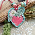 Hand painted ceramic strawberry statement necklace pendant  