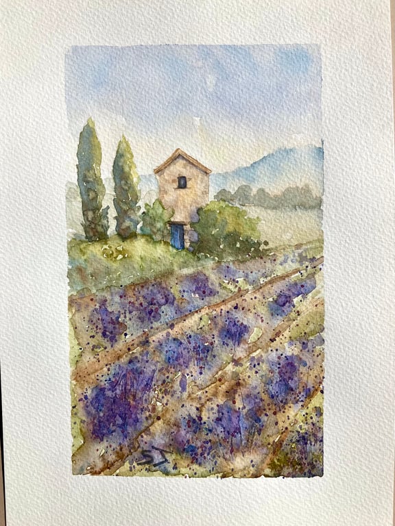 French Lavender Fields Provenance France original fine art watercolour 