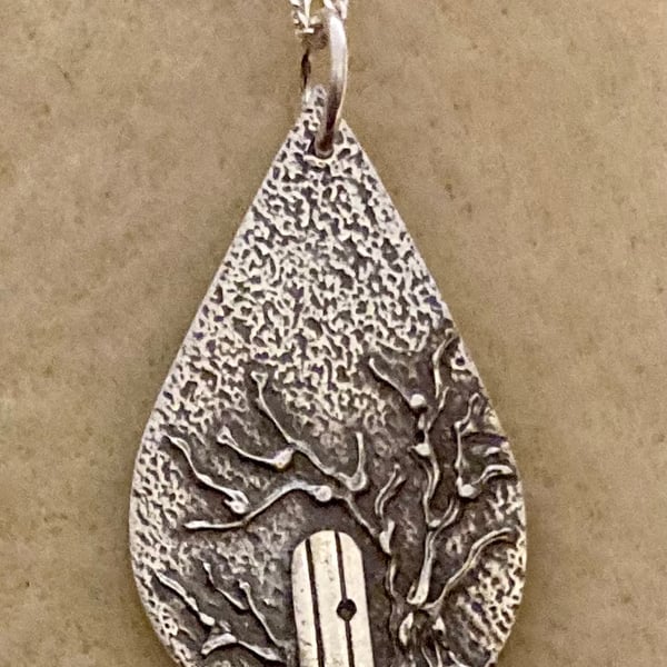 Mysterious door, one-off, pure silver necklace 
