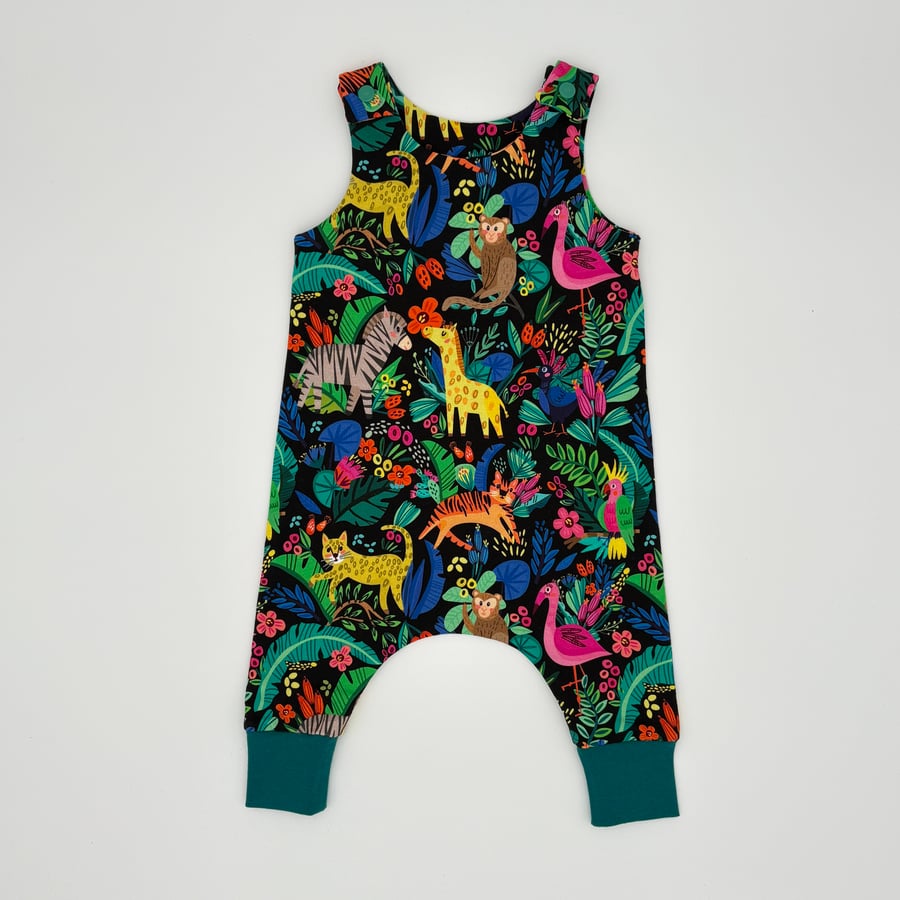 Jungle animals and flowers handmade baby romper