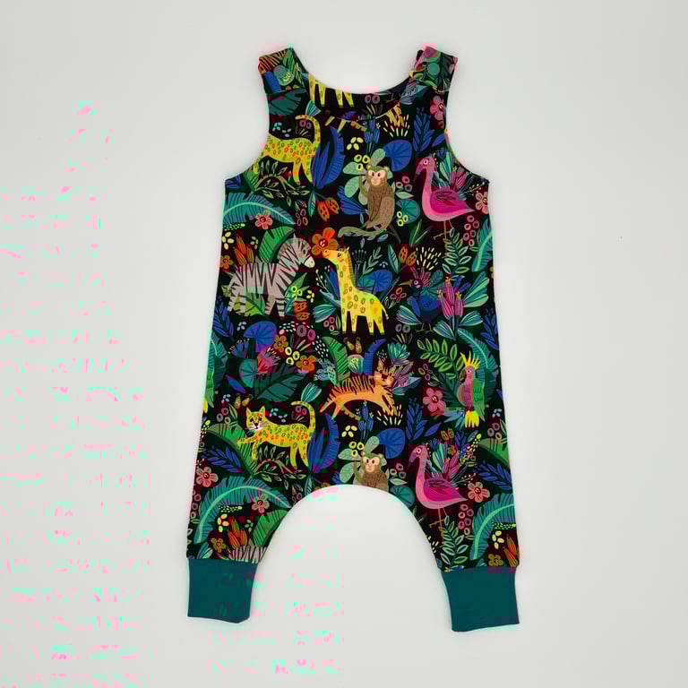 Jungle animals and flowers handmade baby romper