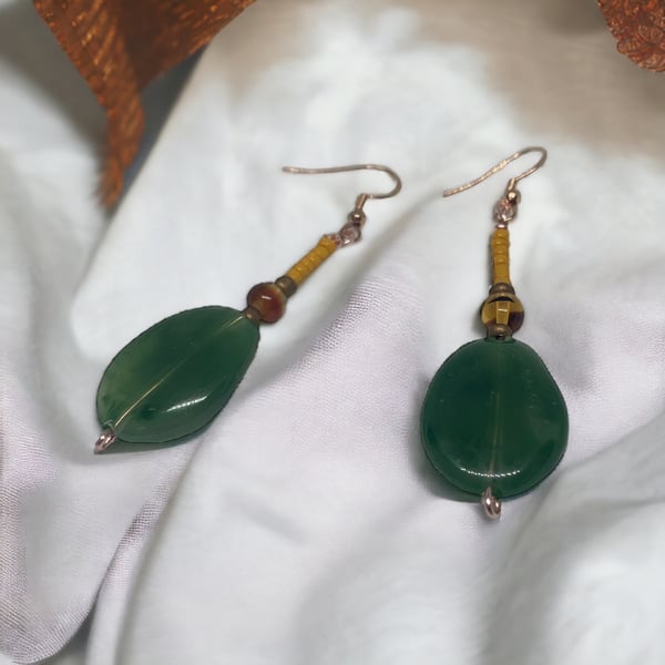 Stunning Italian green glass & amber bead on  Sterling silver wire hand made 539