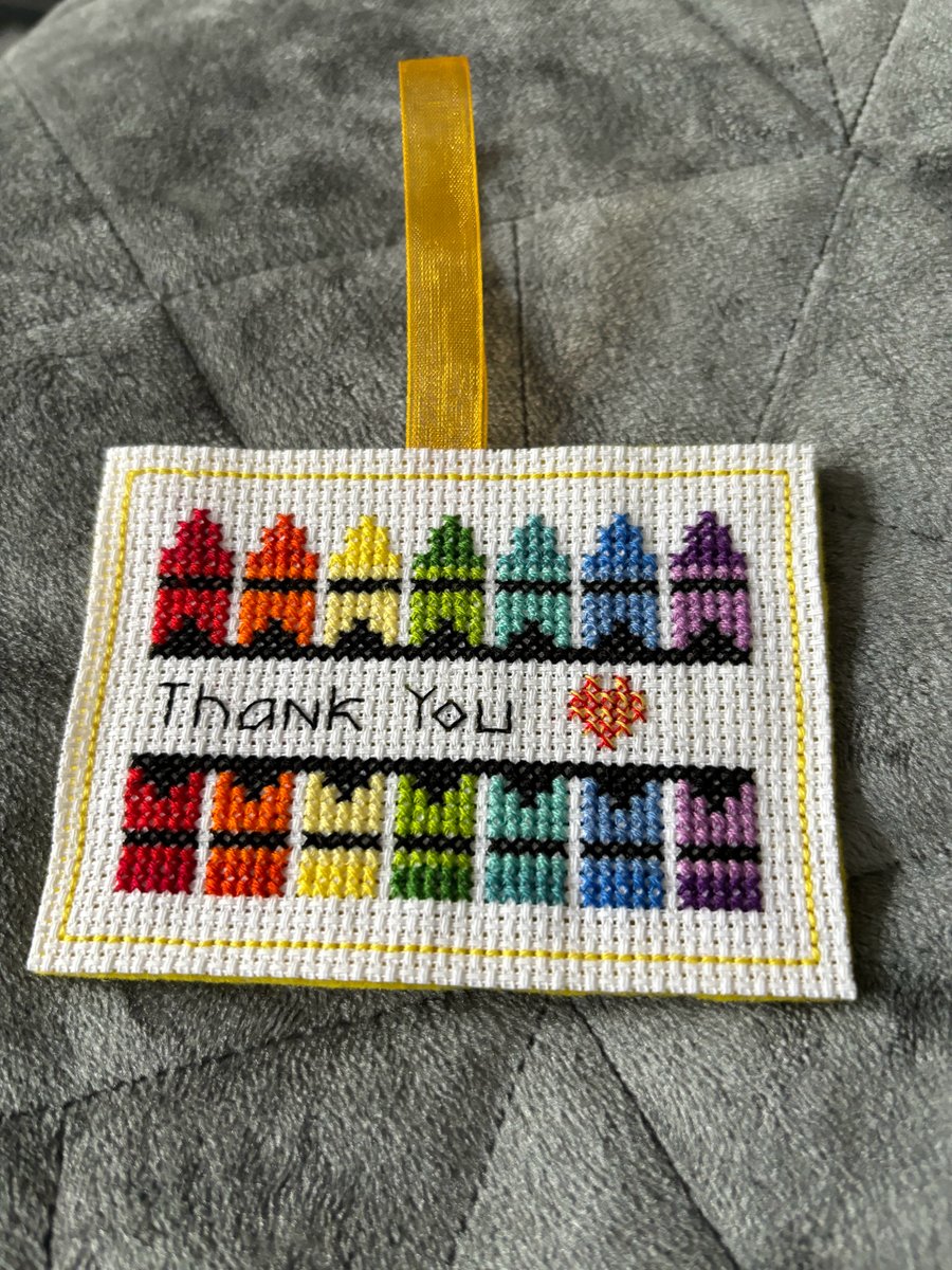 Cross stitched thank you teacher gift 