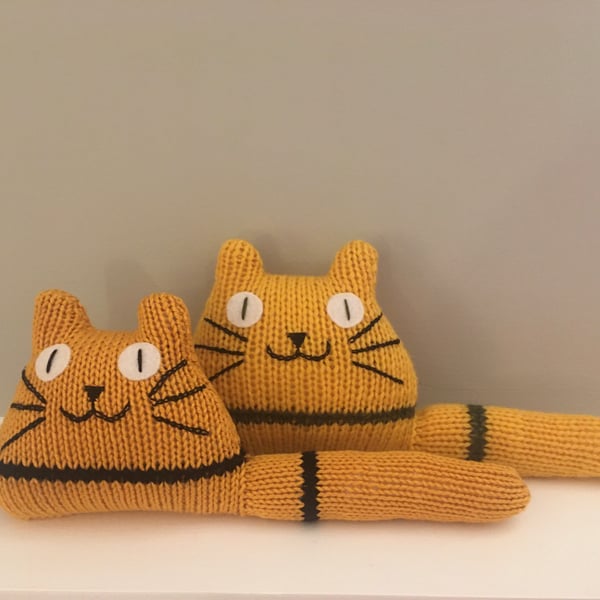 Yellow knitted kitten decor - gift for cat lady - baby boy gift