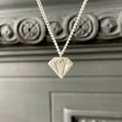 Silver diamond pendant necklace, fine silver on sterling silver filled chain