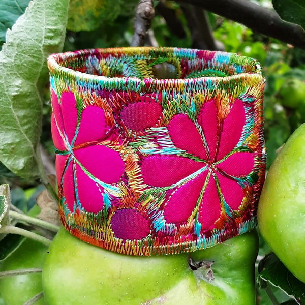 Textile - Cuff - with Free Machine Embroidery 