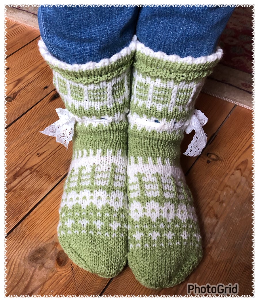 Hand knitted Fairisle socks. 