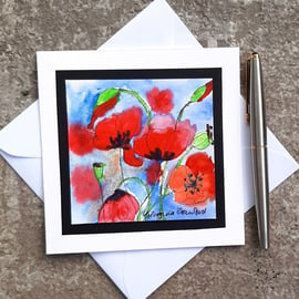 Handpainted Blank Card. Red Poppies. The Card That's Also A Keepsake