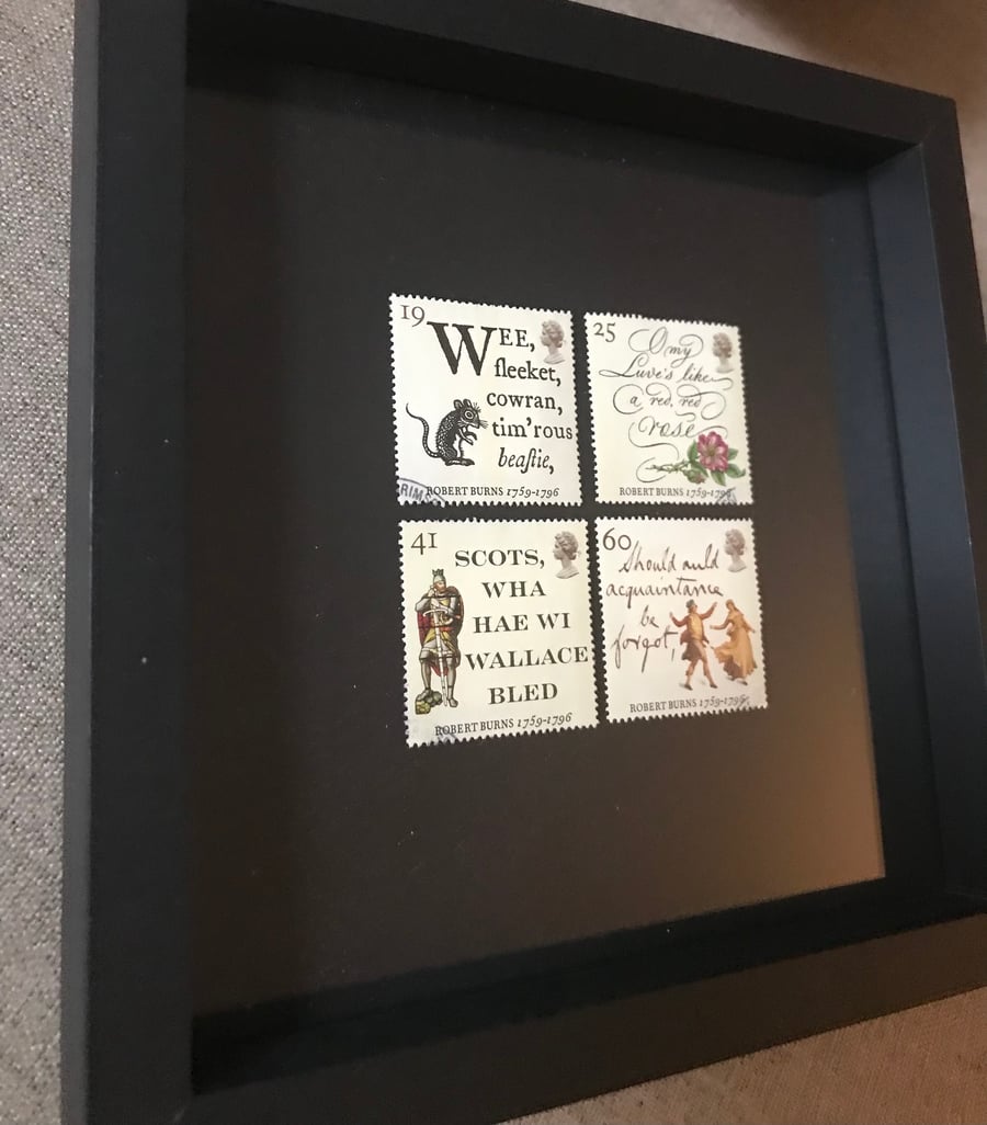 Robert Burns 1996-  Framed set mint postage stamps Art