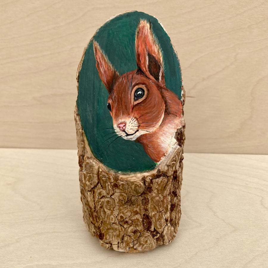 Red squirrel wood stump painting