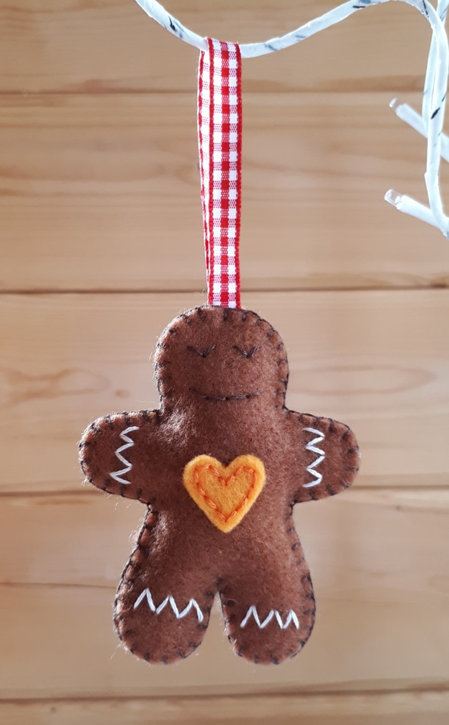 Gingerbread Man Hanging Ornament Yellow Heart