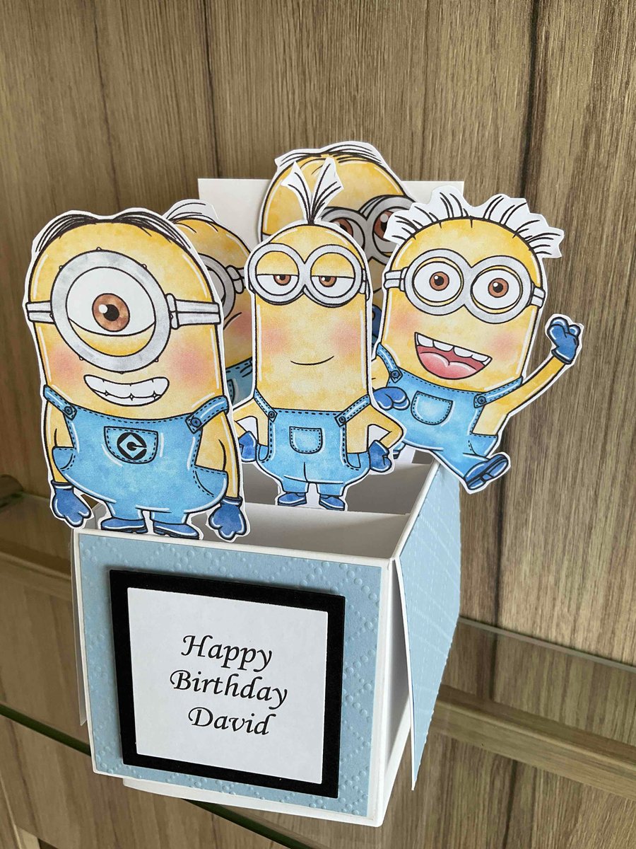Personalised 3d Pop Up Box Card Minions Style Birthday Card 