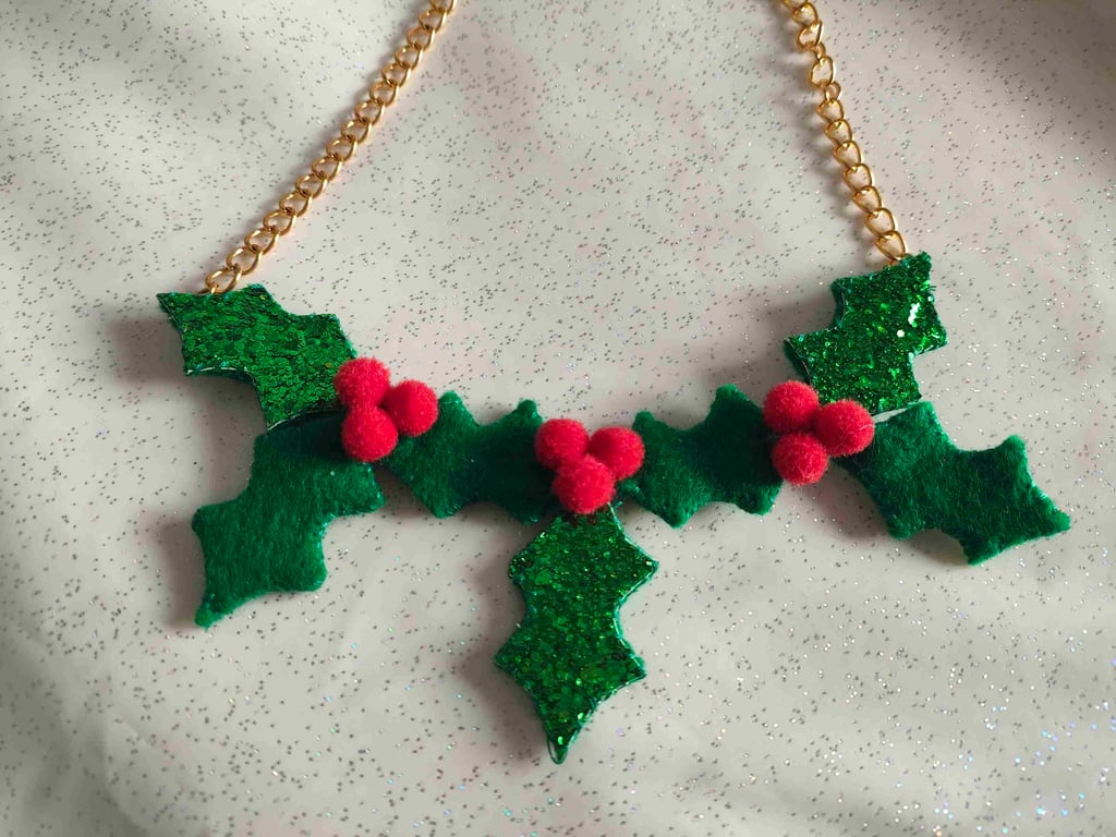 Handmade felt holly necklace