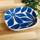 Handmade stoneware blue flower trinket ring jewellery dish home decor