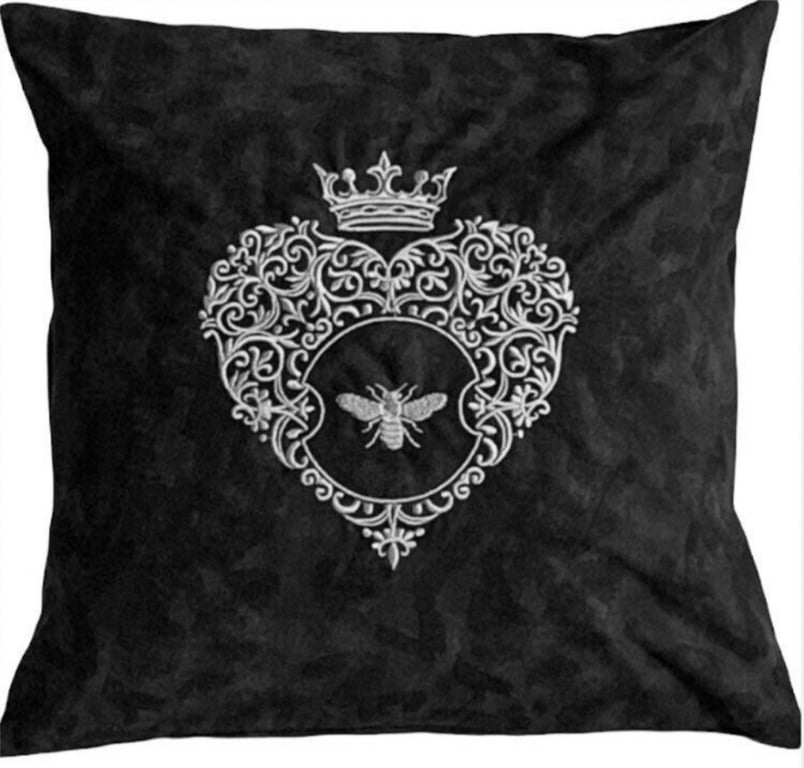 Ornate Gold Bee Embroidered Cushion Cover BLACK 18”x18”
