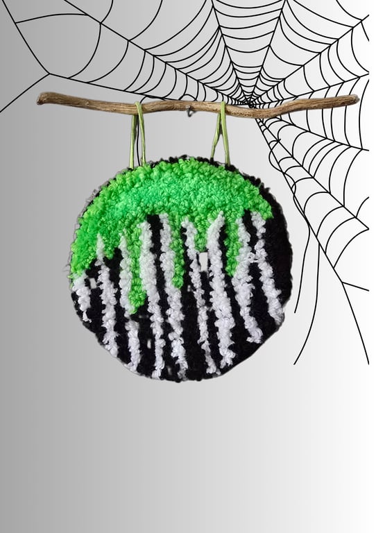 Large Beetlejuice Themed Punch Needle Wall Hanging 