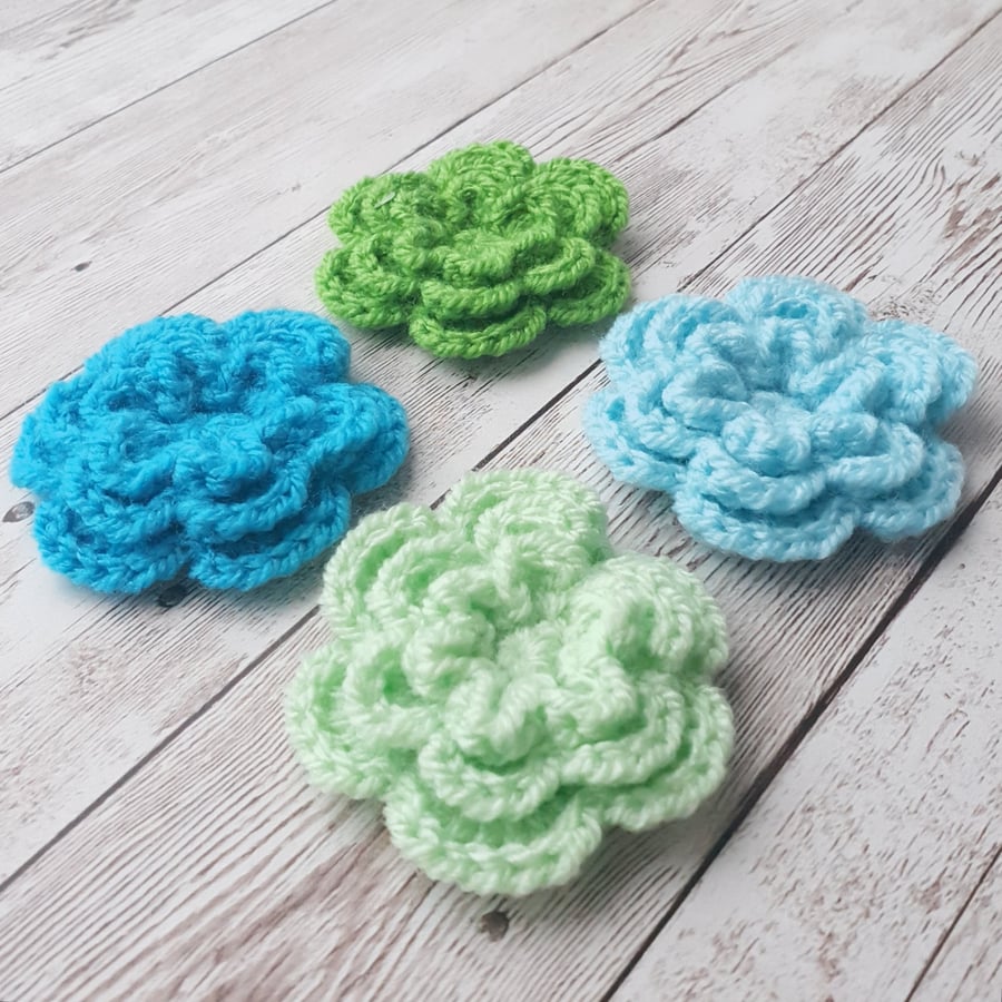 4 triple layer crocheted flowers 
